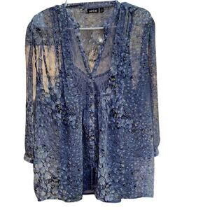 Apt. 9 women's XL Blue Sheer Puff Sleeve Blouse